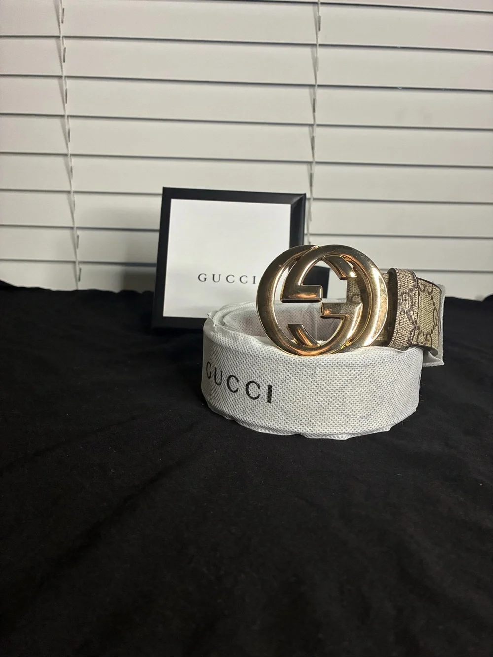Gucci Tan GG Canvas Belt with Gold Double G Buckle